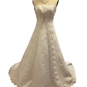 David's Bridal Michaelangelo Elegant White Strapless Wedding Dress sz 2